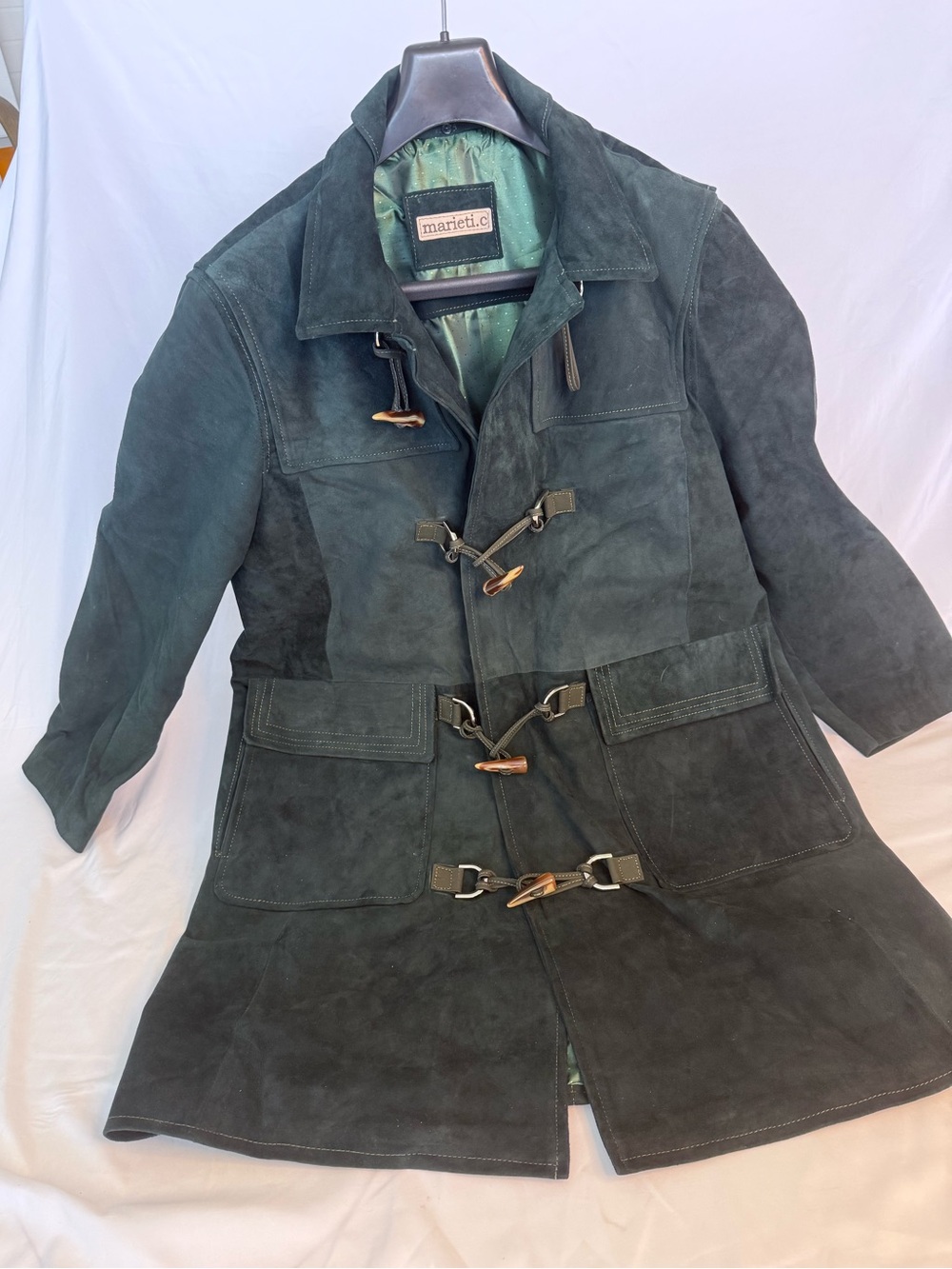 Men's Forest Green Suede Toggle Coat - Picture 3 of 15